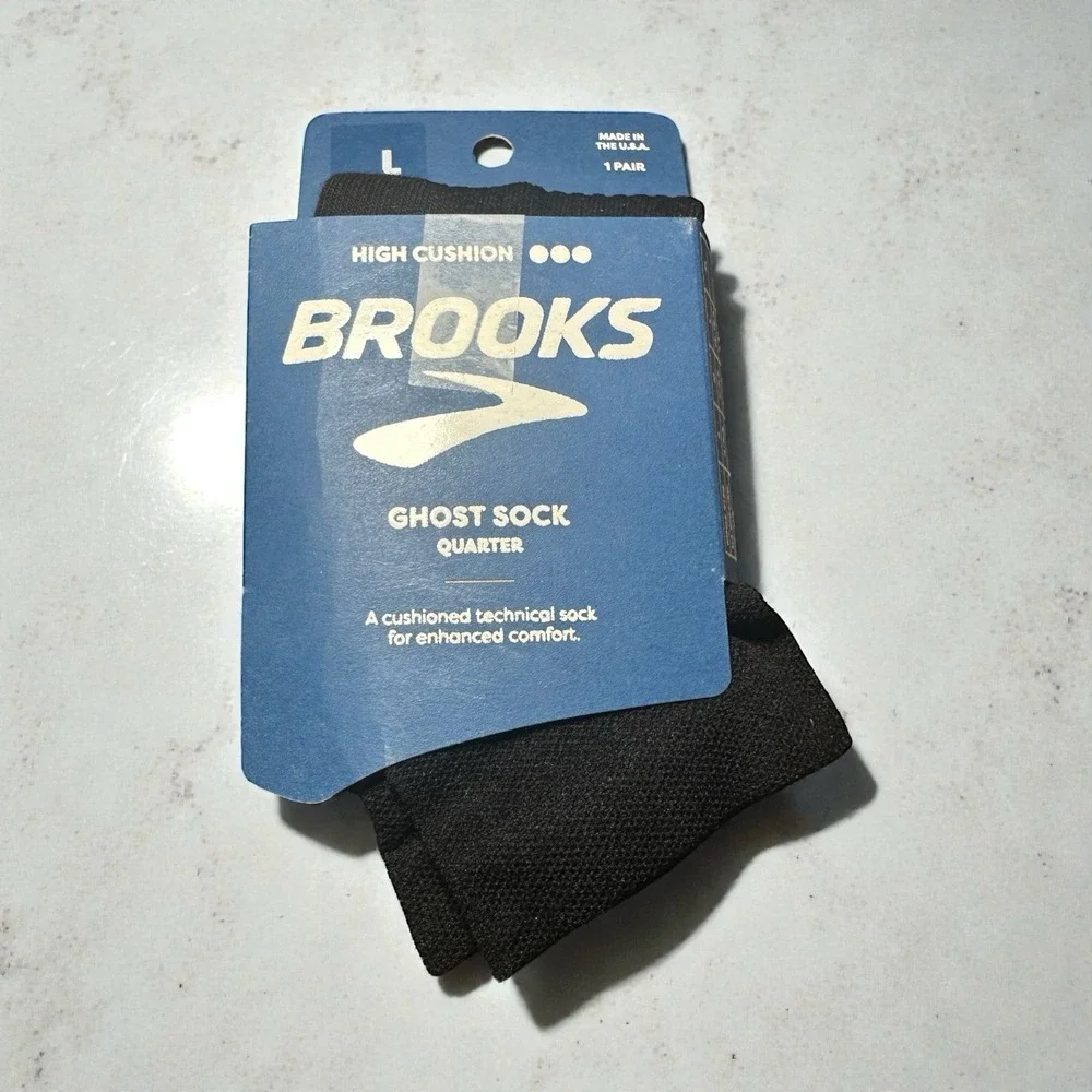 Brooks Ghost No Show Socks Men's Large9-11.5 Black Cushioned Comfort